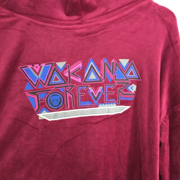 Marvel Black Panther Wakanda Forever Velvet Full Zip Crop Hoddie Berry Red XXL - Picture 10 of 12